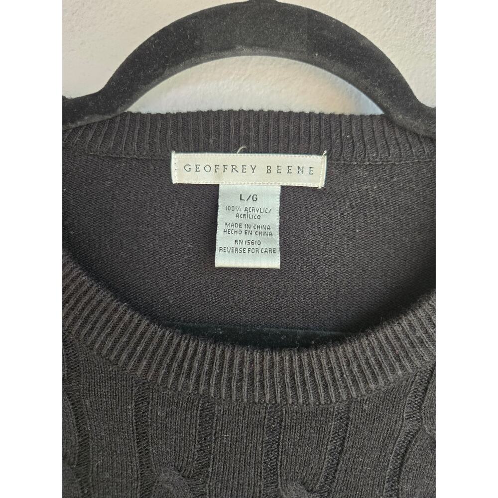 Geoffrey Beene Vintage 90s Patchwork Cable Knit Grandpa Sweater Black Grey Large - Picture 3 of 6